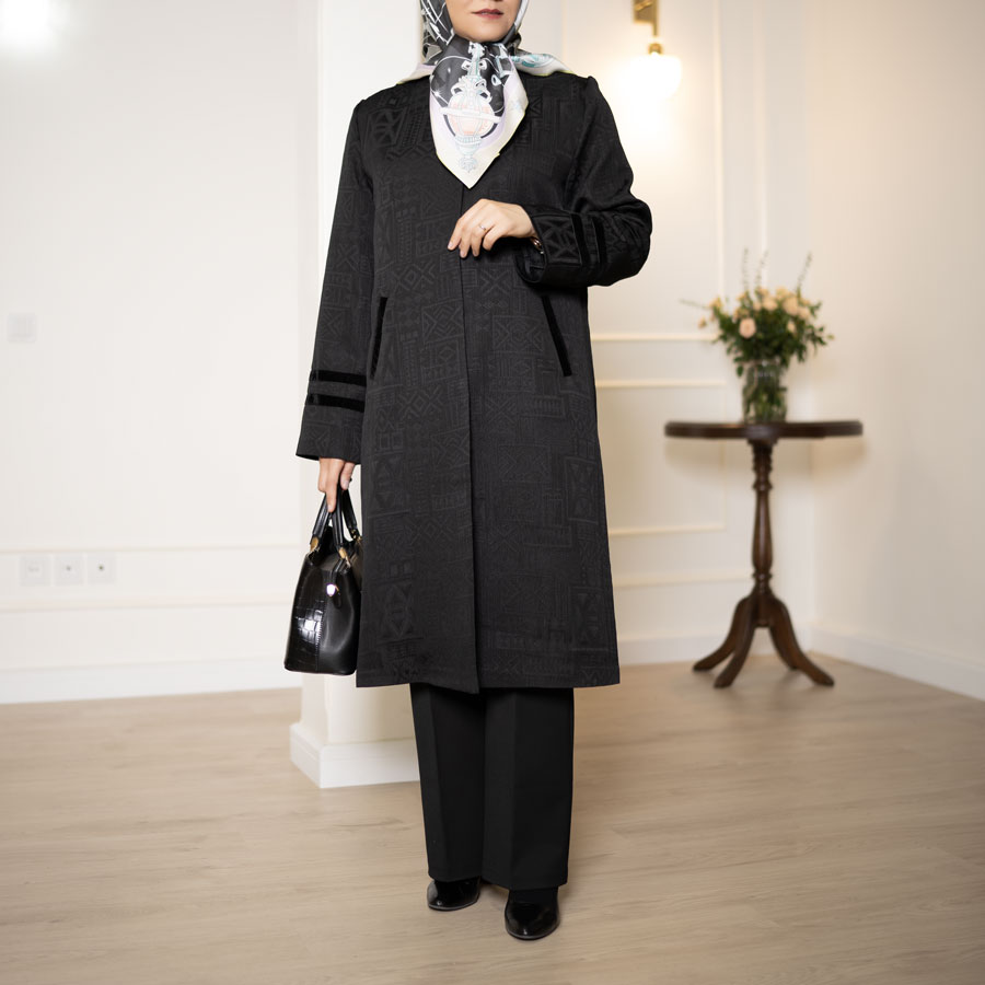 مانتو ژاکارد مشکی بلند کدS288