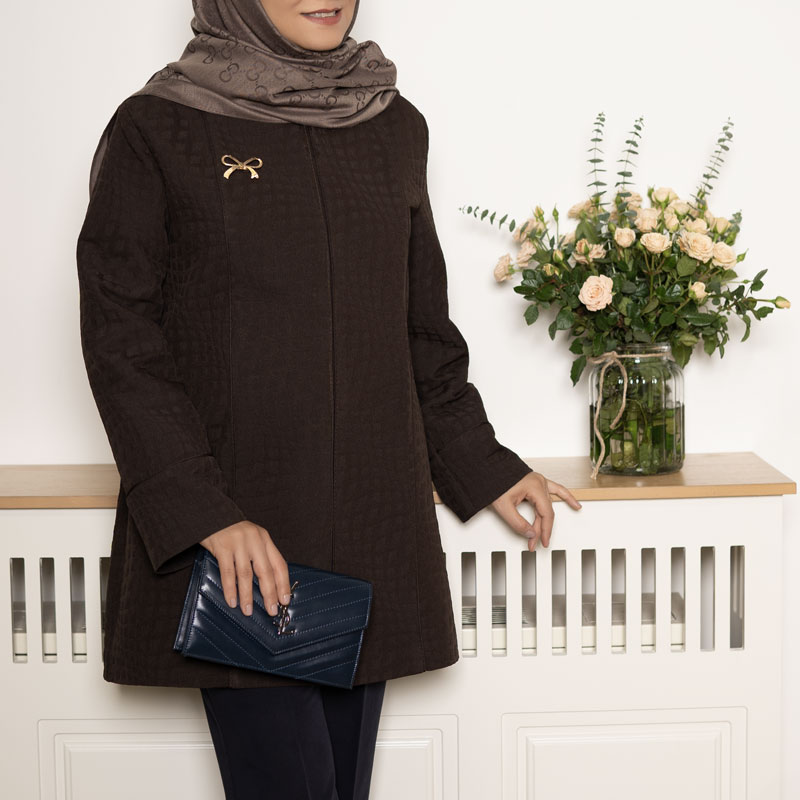 مانتو ژاکارد قهوه ای کدS310