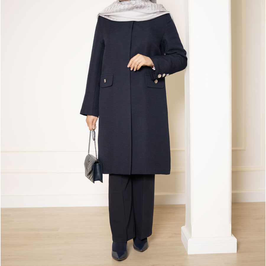 مانتو ژاکارد سرمه ای کدS302