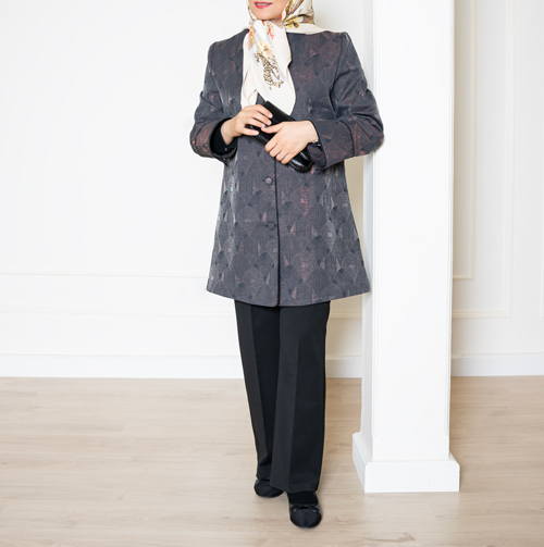 مانتو ژاکارد مشکی/مسی کدS212