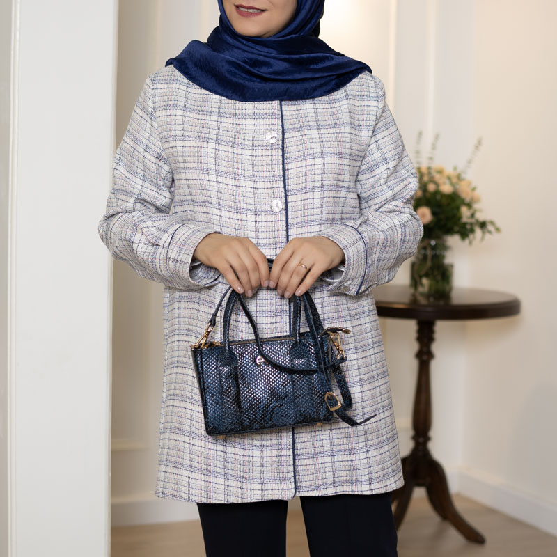 مانتو شنل چهارخانه سفید/آبی کدS358